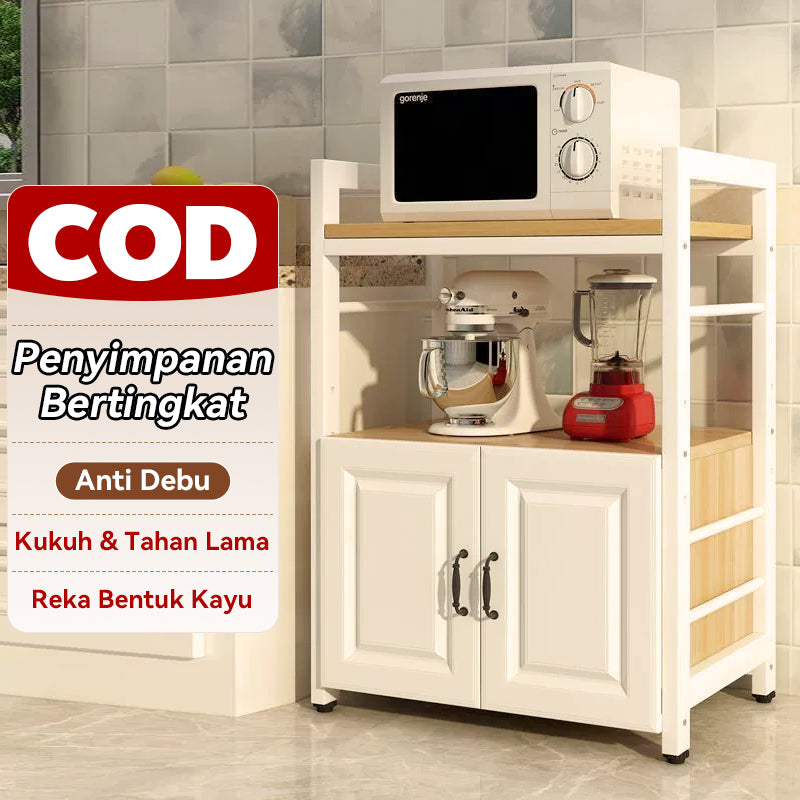 【Kapasiti Beban Kuat】 MOK Kitchen Storage Rack Multi Lapisan dan Debu Pelbagai Faksi dengan Rak Penyimpanan Pintu Kabinet