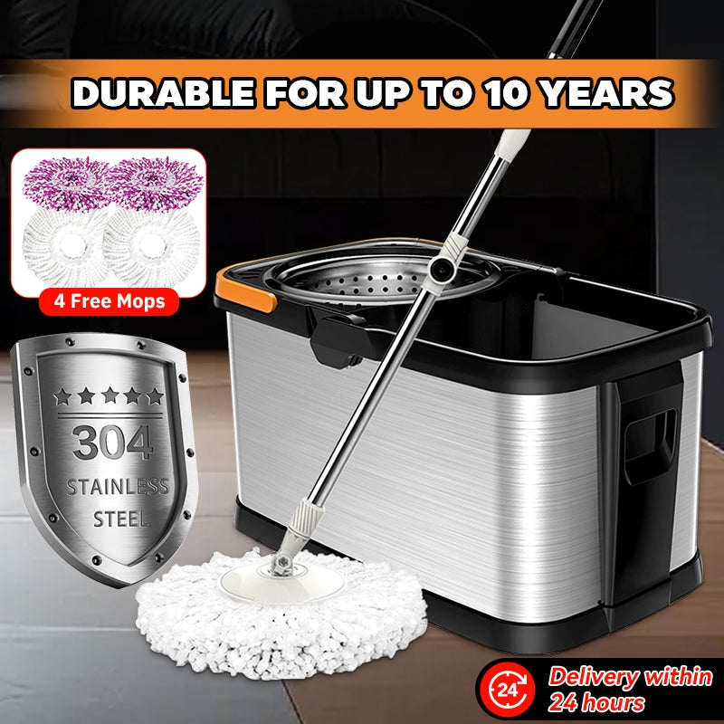 【4 mops percuma】 mok mop+mop baldi rumah keluli tahan karat mop besar masa penjimatan tahan lama dan tenaga kerja