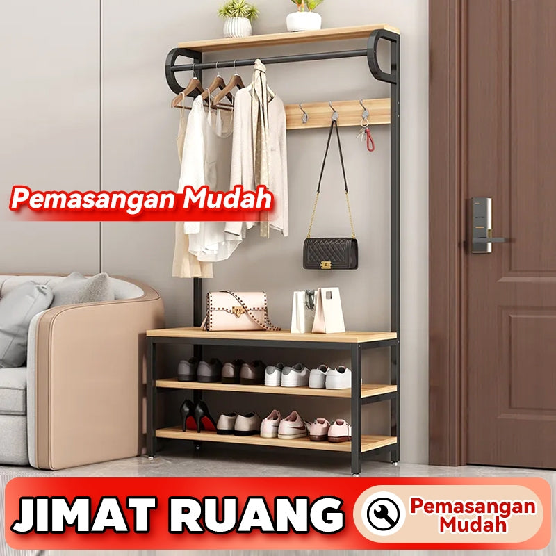 【Lapisan multi dan pelbagai fungsi】 mok 60*34*175cm rak rak rak dan rak kasut dan penyangkut logam lembaran tahan lama yang tahan lama dan stabil