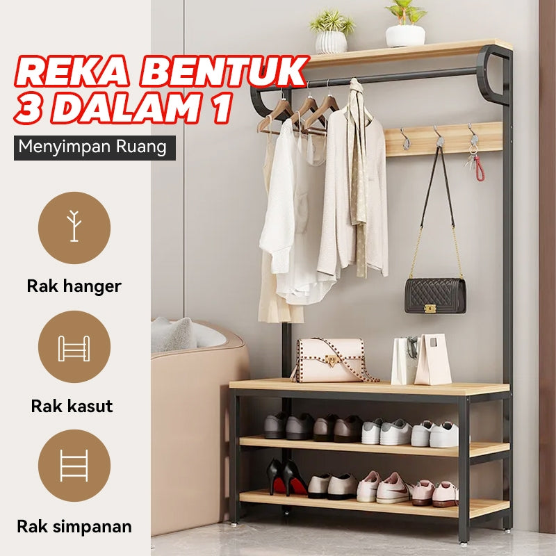 【Lapisan multi dan pelbagai fungsi】 mok 60*34*175cm rak rak rak dan rak kasut dan penyangkut logam lembaran tahan lama yang tahan lama dan stabil