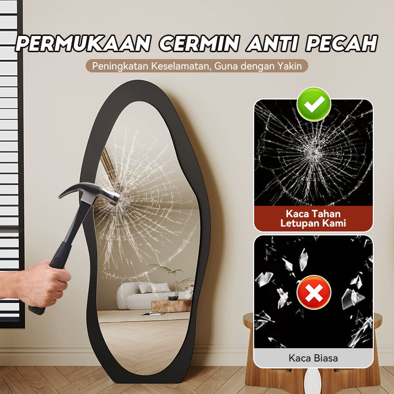 Mok 160-170cm cermin badan penuh Resolusi tinggi lantai kaca berdiri untuk kaca bukti letupan rumah dengan berdiri