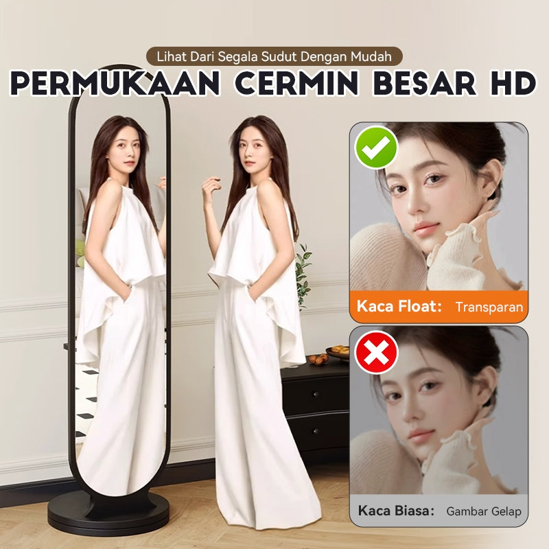 【Versi dinaik taraf】 Mok 166*36cm Cermin 360 ° Rotating Chassis Glass+Rak Pakaian+Rak Penyimpanan Tiga dalam Satu