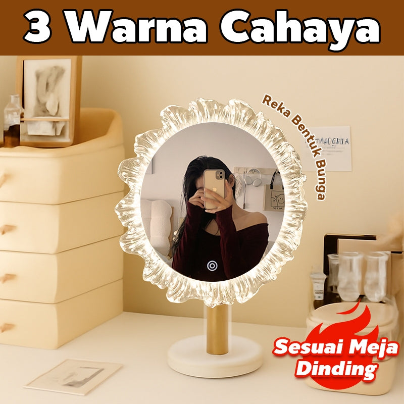 Cermin solek mok desktop dilengkapi dengan lampu LED yang boleh disentuh cermin definisi tinggi tidak berbahaya kepada mata