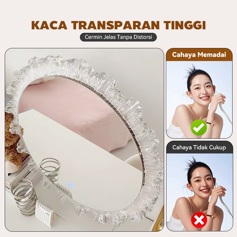 Cermin solek mok desktop dilengkapi dengan lampu LED yang boleh disentuh cermin definisi tinggi tidak berbahaya kepada mata