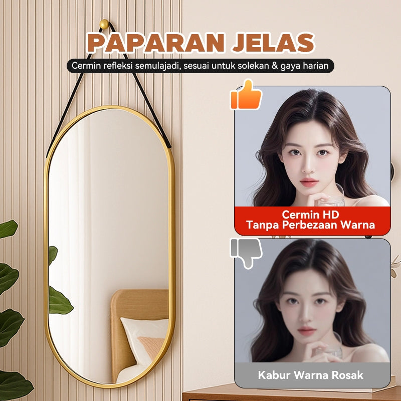 MOK HD Wall Mirror Gold Frame Round/Oval Shatterproof Glass Multiple Sizes for Bedroom Bathroo