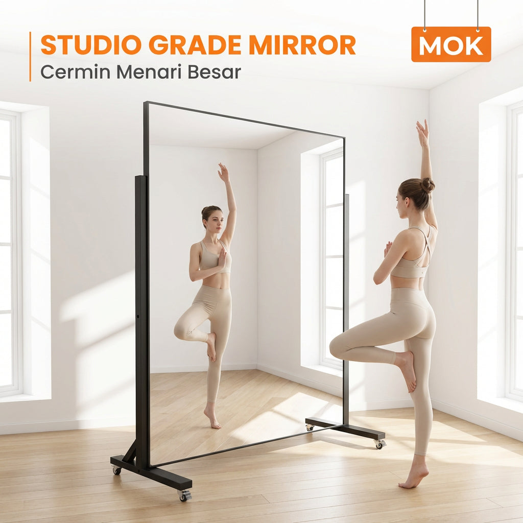 MOK With Wheels Portability 178-188CM Full Body Mirror For Yoga Studio/Gym/Dance Studio/Home Floor To Ceiling Glass
