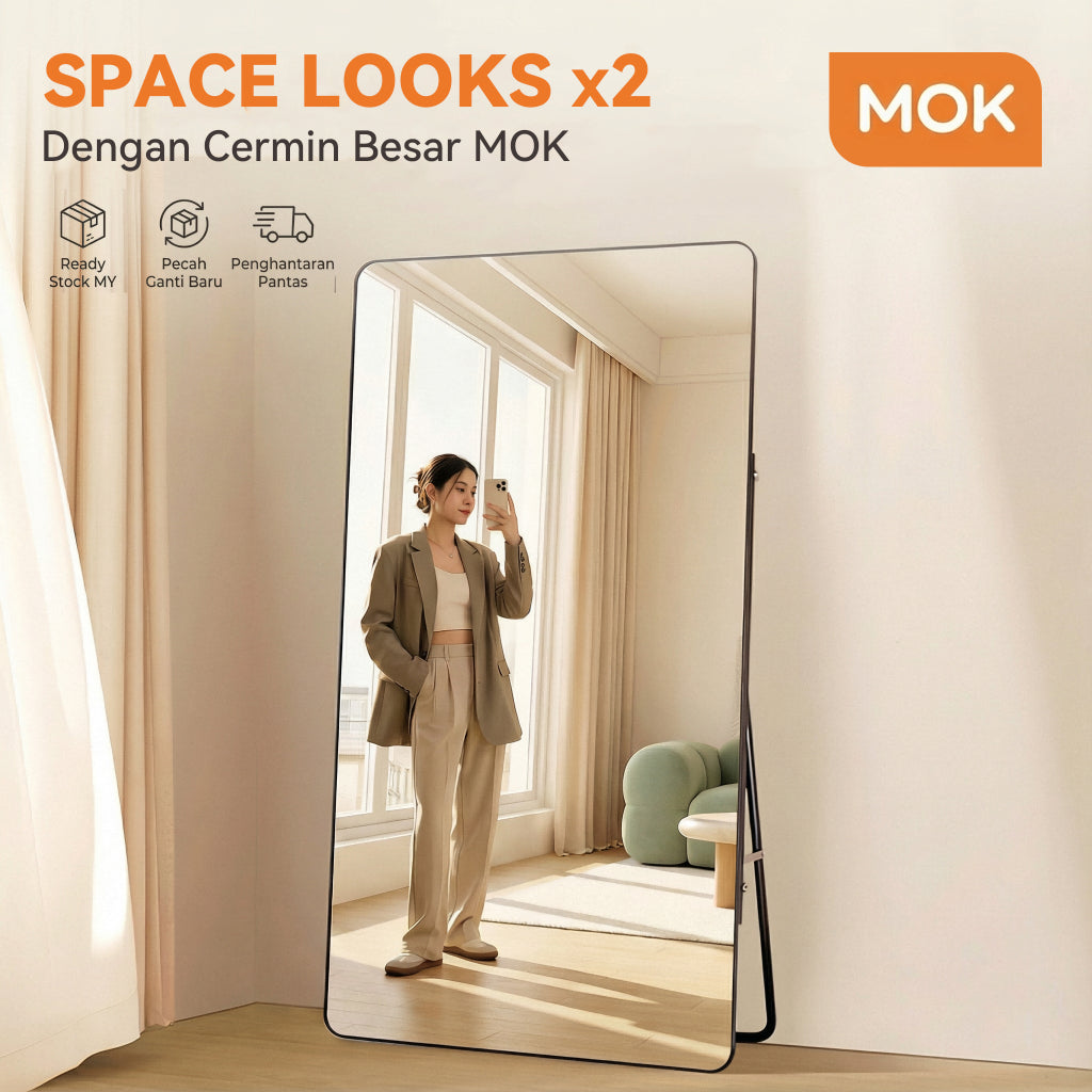 MOK Cermin Badan Penuh Aesthetic 180cm untuk OOTD | Bilik Nampak Lebih Luas | Cermin Lantai Premium