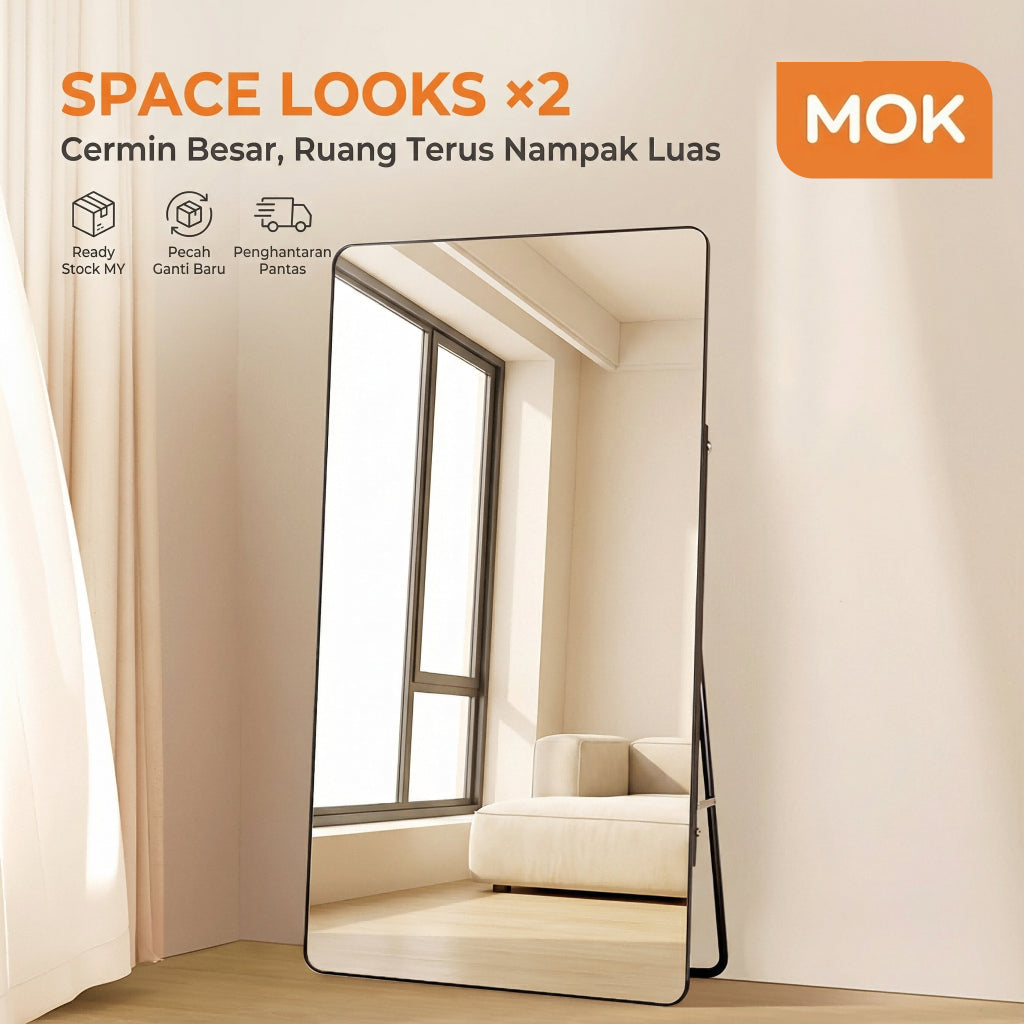 MOK Cermin Badan Penuh Aesthetic 180cm untuk OOTD | Bilik Nampak Lebih Luas | Cermin Lantai Premium