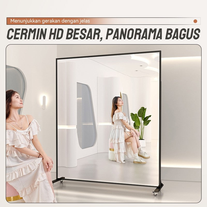 Mok dengan Roda Mudah Alih 178*120cm Cermin badan penuh untuk studio yoga/gim/tarian studio/lantai rumah ke kaca siling