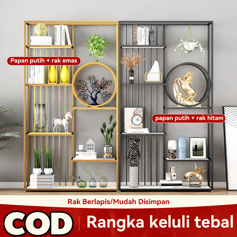 Mok 120*30*190cm rak paparan partisi emas/hitam dengan kapasiti galas beban yang tinggi dan ruang rak yang besar