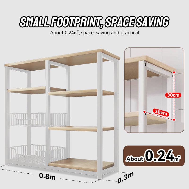 MOK 3 Layer Kitchen Rack & Wheels Microwave Oven Shelf Multi-Fungsi Rak Penyimpanan Rak Penyimpanan Rak Pendaratan Rak