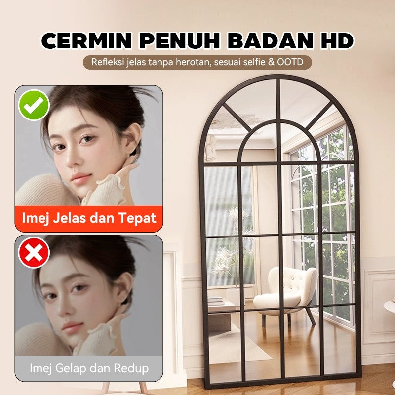 Mok 120-180cm Besi melengkung cermin kaca kaca terbentur/lantai berdiri letupan-bukti kaca vintaj/kafe/kedai pakaian